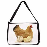 Hen with Baby Chicks Large Black Laptop Shoulder Bag School/College