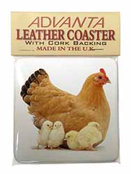 Hen with Baby Chicks Single Leather Photo Coaster