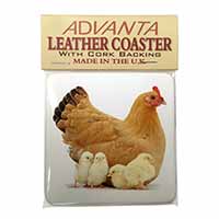 Hen with Baby Chicks Single Leather Photo Coaster