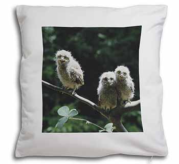 Baby Owls on Branch Soft White Velvet Feel Scatter Cushion