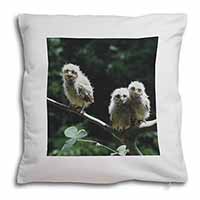 Baby Owls on Branch Soft White Velvet Feel Scatter Cushion