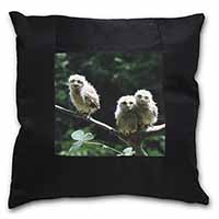 Baby Owls on Branch Black Satin Feel Scatter Cushion