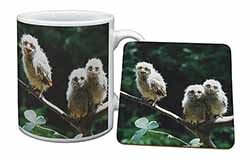 Baby Owls on Branch Mug and Coaster Set