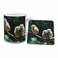 Baby Owls on Branch Mug and Coaster Set