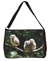 Baby Owls on Branch Large Black Laptop Shoulder Bag School/College