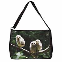 Baby Owls on Branch Large Black Laptop Shoulder Bag School/College