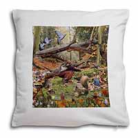 Forest Wildlife Animals Soft White Velvet Feel Scatter Cushion