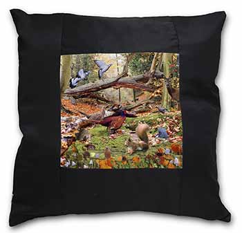 Forest Wildlife Animals Black Satin Feel Scatter Cushion