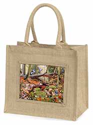 Forest Wildlife Animals Natural/Beige Jute Large Shopping Bag