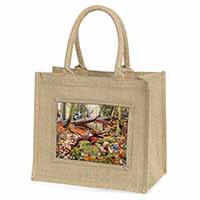 Forest Wildlife Animals Natural/Beige Jute Large Shopping Bag