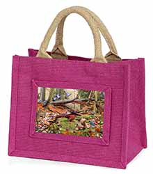 Forest Wildlife Animals Little Girls Small Pink Jute Shopping Bag