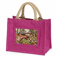 Forest Wildlife Animals Little Girls Small Pink Jute Shopping Bag