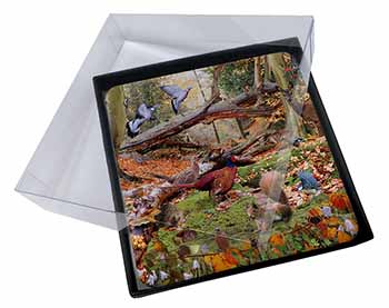 4x Forest Wildlife Animals Picture Table Coasters Set in Gift Box