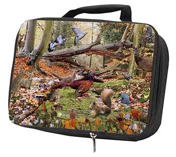 Forest Wildlife Animals Black Insulated School Lunch Box/Picnic Bag