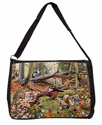 Forest Wildlife Animals Large Black Laptop Shoulder Bag School/College