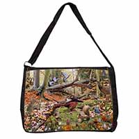 Forest Wildlife Animals Large Black Laptop Shoulder Bag School/College