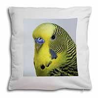 Yellow Budgerigar, Budgie Soft White Velvet Feel Scatter Cushion