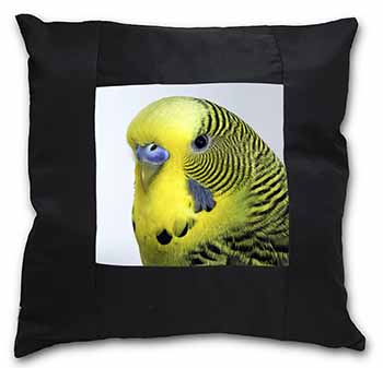 Yellow Budgerigar, Budgie Black Satin Feel Scatter Cushion