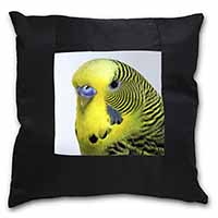 Yellow Budgerigar, Budgie Black Satin Feel Scatter Cushion