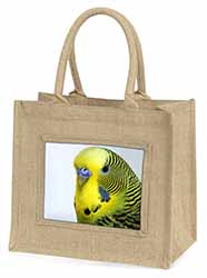 Yellow Budgerigar, Budgie Natural/Beige Jute Large Shopping Bag