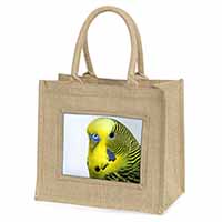 Yellow Budgerigar, Budgie Natural/Beige Jute Large Shopping Bag