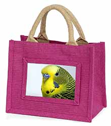 Yellow Budgerigar, Budgie Little Girls Small Pink Jute Shopping Bag