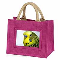 Yellow Budgerigar, Budgie Little Girls Small Pink Jute Shopping Bag