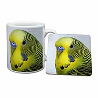 Yellow Budgerigar, Budgie Mug and Coaster Set