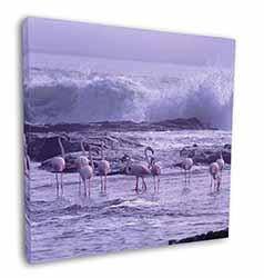 Pink Flamingo on Sea Shore Square Canvas 12"x12" Wall Art Picture Print