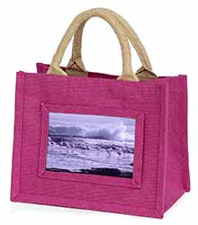 Pink Flamingo on Sea Shore Little Girls Small Pink Jute Shopping Bag