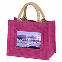 Pink Flamingo on Sea Shore Little Girls Small Pink Jute Shopping Bag