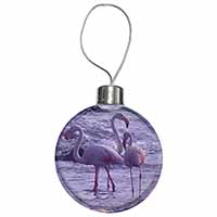 Pink Flamingo on Sea Shore Christmas Bauble