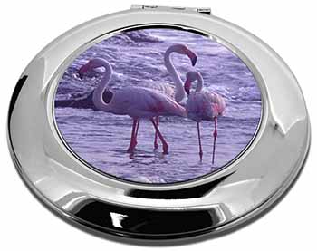 Pink Flamingo on Sea Shore Make-Up Round Compact Mirror
