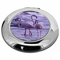 Pink Flamingo on Sea Shore Make-Up Round Compact Mirror