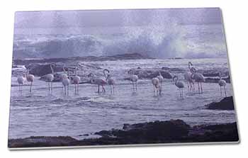 Large Glass Cutting Chopping Board Pink Flamingo on Sea Shore