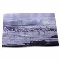 Large Glass Cutting Chopping Board Pink Flamingo on Sea Shore