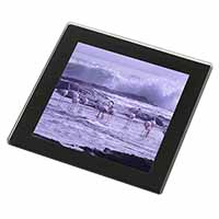 Pink Flamingo on Sea Shore Black Rim High Quality Glass Coaster