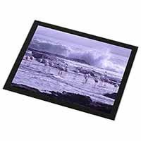 Pink Flamingo on Sea Shore Black Rim High Quality Glass Placemat