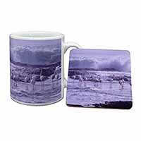 Pink Flamingo on Sea Shore Mug and Coaster Set