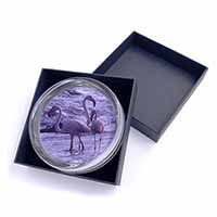 Pink Flamingo on Sea Shore Glass Paperweight in Gift Box