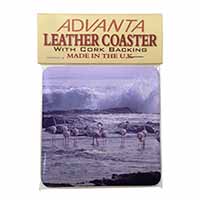 Pink Flamingo on Sea Shore Single Leather Photo Coaster