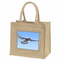 Flying Kestrel Bird of Prey Natural/Beige Jute Large Shopping Bag