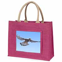 Flying Kestrel Bird of Prey Large Pink Jute Shopping Bag
