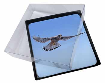 4x Flying Kestrel Bird of Prey Picture Table Coasters Set in Gift Box