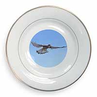 Flying Kestrel Bird of Prey Gold Rim Plate Printed Full Colour in Gift Box