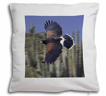 Flying Harris Hawk Bird of Prey Soft White Velvet Feel Scatter Cushion