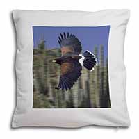 Flying Harris Hawk Bird of Prey Soft White Velvet Feel Scatter Cushion