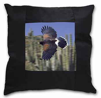 Flying Harris Hawk Bird of Prey Black Satin Feel Scatter Cushion