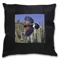 Flying Harris Hawk Bird of Prey Black Satin Feel Scatter Cushion - Advanta Group®
