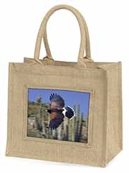 Flying Harris Hawk Bird of Prey Natural/Beige Jute Large Shopping Bag